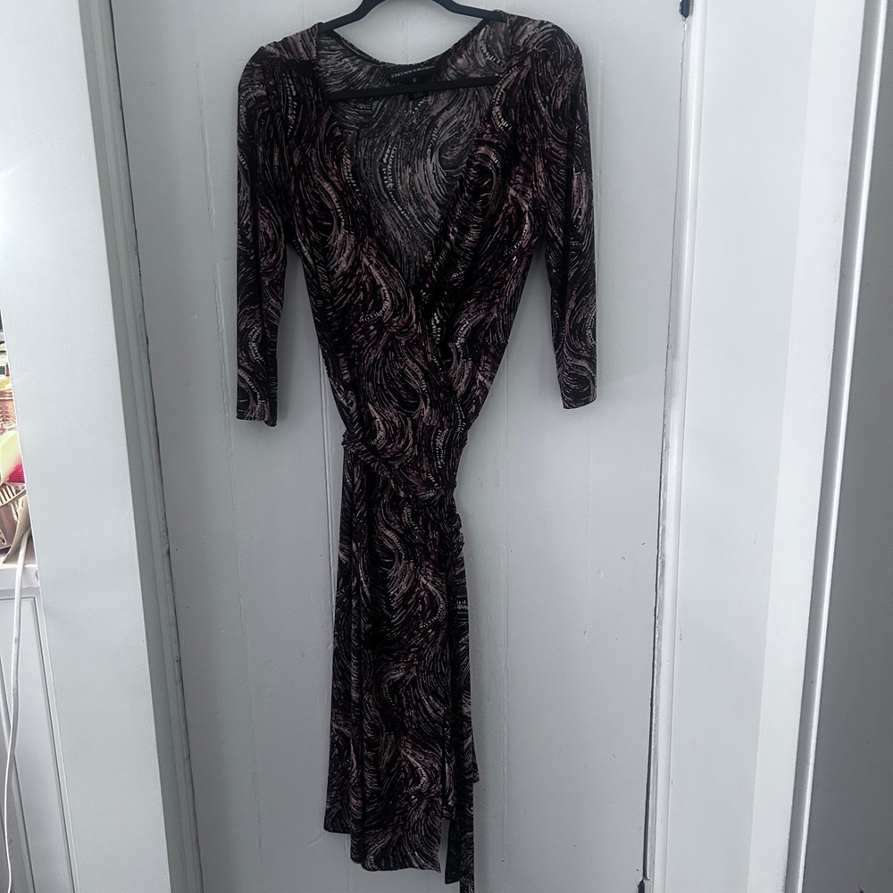 Jones New York Dress Womens 12 Brown Black Abstract Swirl Wrap Midi 2006